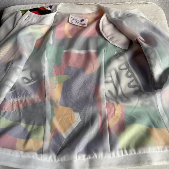 1980s Caron Petite Colorful Geometric Print Suit Jacket - Picture 7 of 10